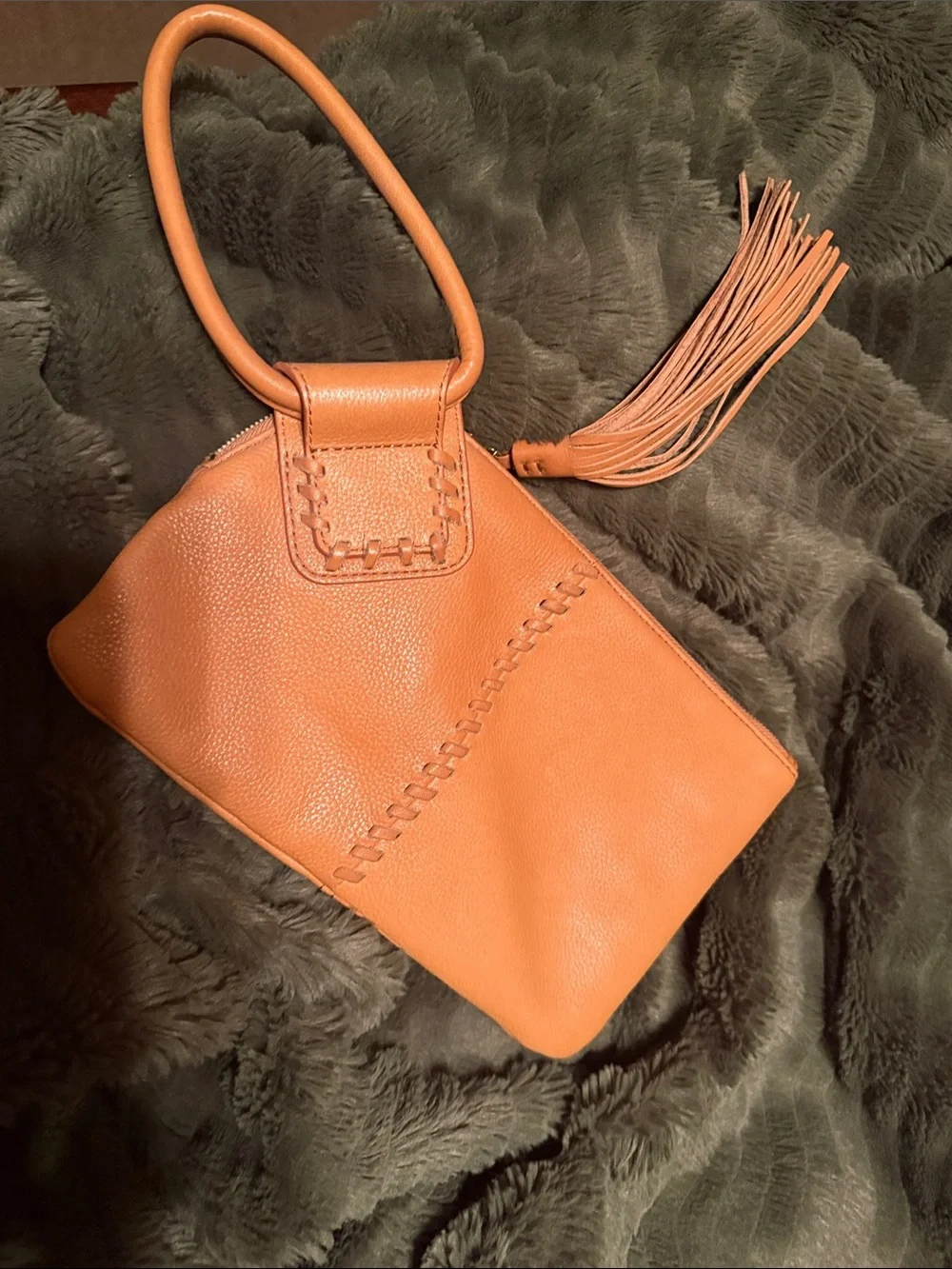 HOBO Saddle Tan Leather Wristlet with Tassel
